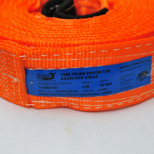 This equaliser strap can also be used as an extension for snatch straps, even for winch ropes. It can also be used as a Tow Strap for front recovery points or a long tree trunk protector.   FEATURES:  6meter length, 75mm Width Heavy-duty reinforced eyelets 100% made of polyester, light and durable 14000kg rated, tested breaking 15300kg